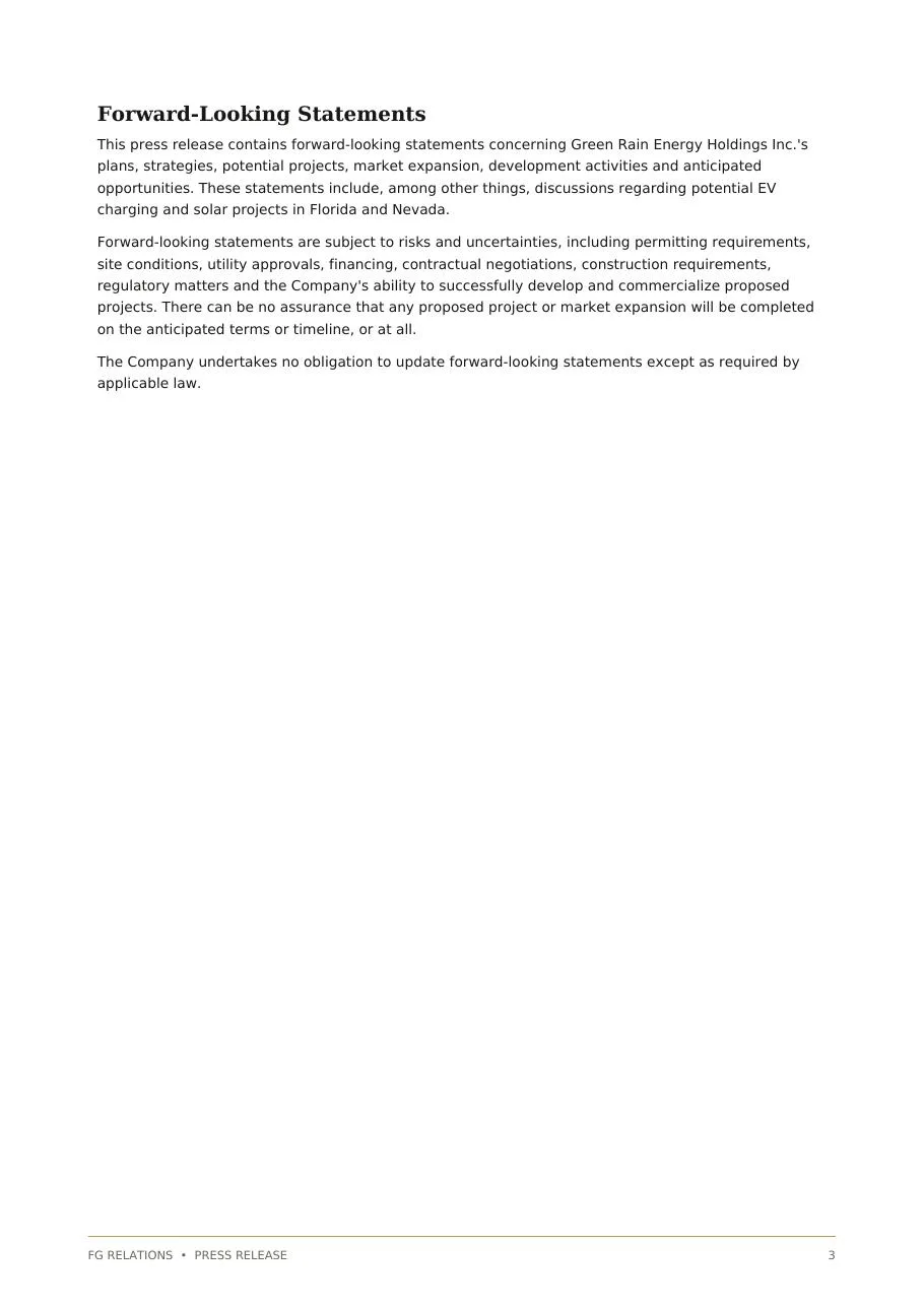 Green Rain Announces Driftwood Hospitality EV Charging Locations and Las Vegas Expansion, page 3